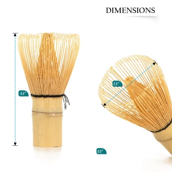 A bamboo whisk with measurements on it.