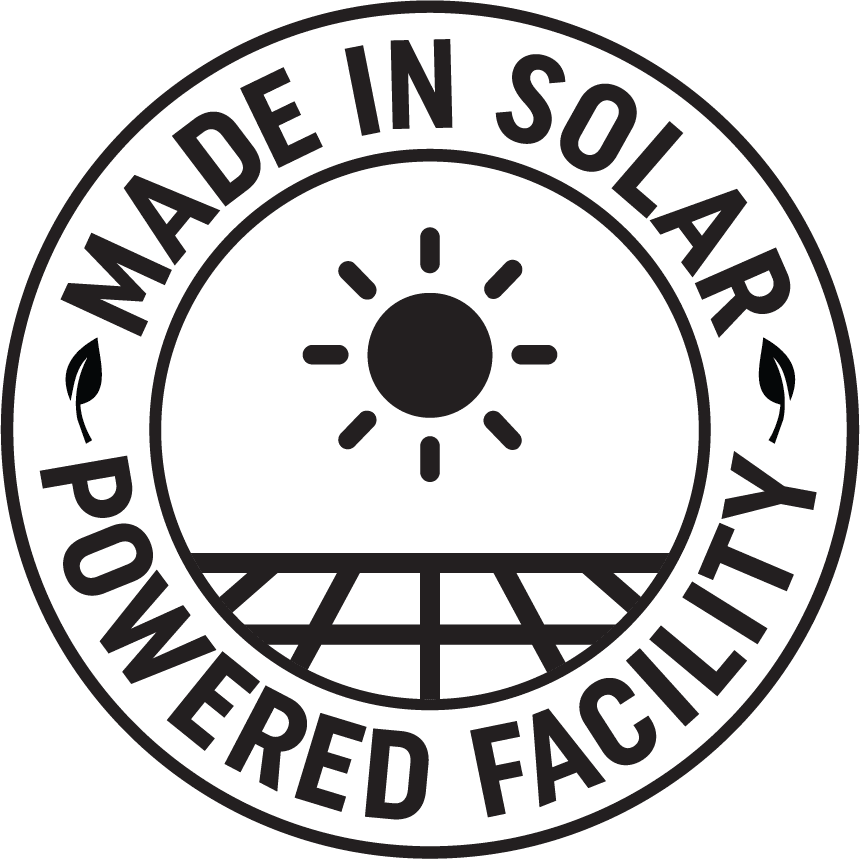 A made in solar powered facility logo.