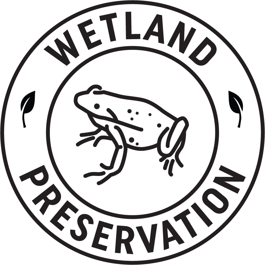 A black and white frog is on the logo of wetland preservation.