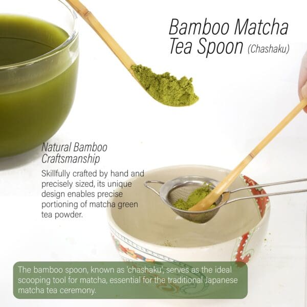 A picture of bamboo matcha tea spoon being used.