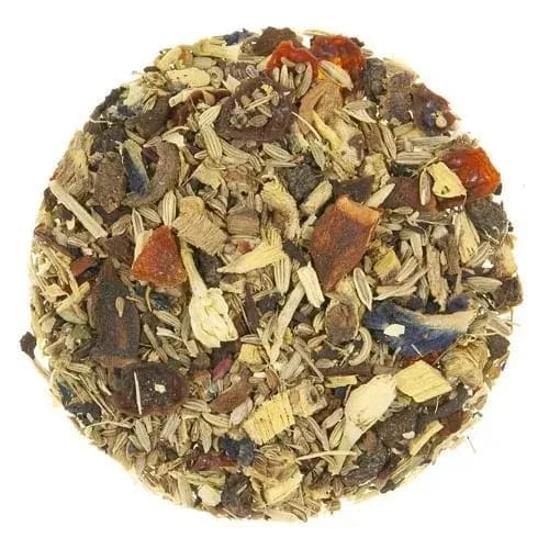 A round pile of tea with different flavors.