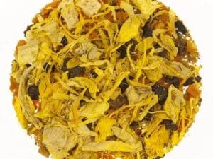 A bowl of dried fruit is shown.