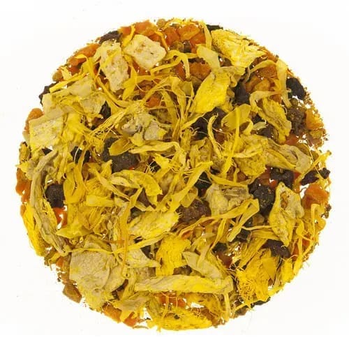 A bowl of dried fruit is shown.