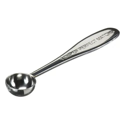 A metal spoon with the word " pastry ".