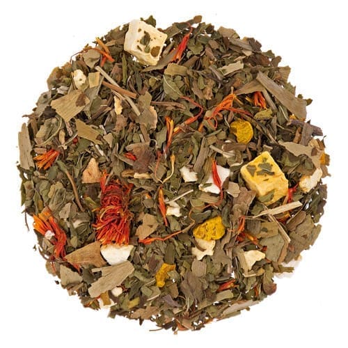 A pile of tea with herbs and spices.